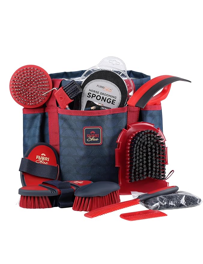 11PCS Horse Grooming Kit Curry Comb Sweat Scraper Horse Bathing Supplies Grooming Tools with Storage Bag Shadowberry-Mewly Pet