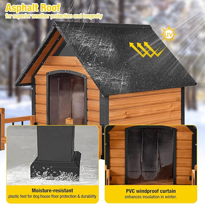 AIVITUVIN Outdoor Dog House Insulated Liner with Anti-Chewing Iron Surround Dog Kennel Dog Shelter Weatherproof (Brown, 45" D x 32.9" W x 32.6" H)-Mewly Pet