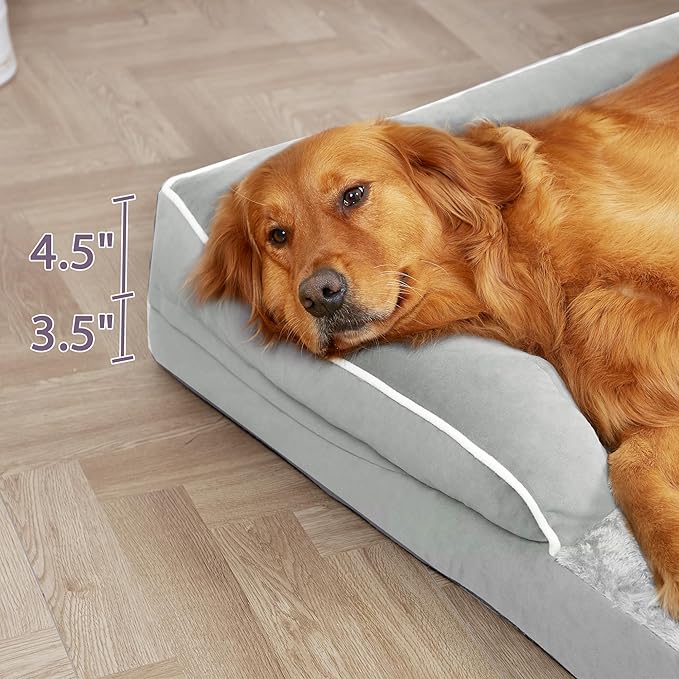 Orthopedic Dog Beds for Large Dogs, Waterproof Dog Beds, Memory Foam Dogs Couch Beds, Comfy Bolster Pet Bed with Removable Washable Cover, Nonskid Bottom (Large,Grey White)-Mewly Pet