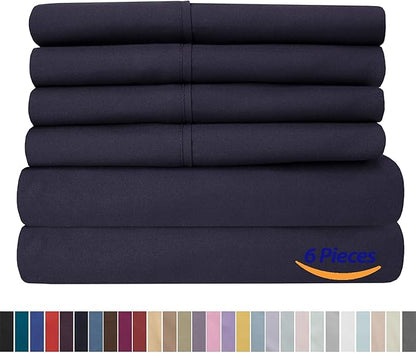 Sweet Home Collection 6 Piece 1500 Supreme Collection Brushed Microfiber Deep Pocket Sheet Set-2 Extra Pillow Cases, Great Value, Split King, Navy