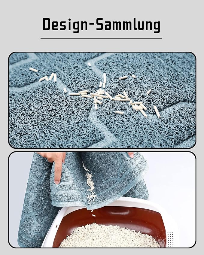 Yimobra Cat Litter Mat, 35.4"x23.6" Litter Box Mat with Litter Lock Mesh, Soft Cat Litter Mat Litter Trapping Mat, Easy to Clean, Non-Slip, Water Resistant, Litter Free Floors, Tea Blue-Mewly Pet