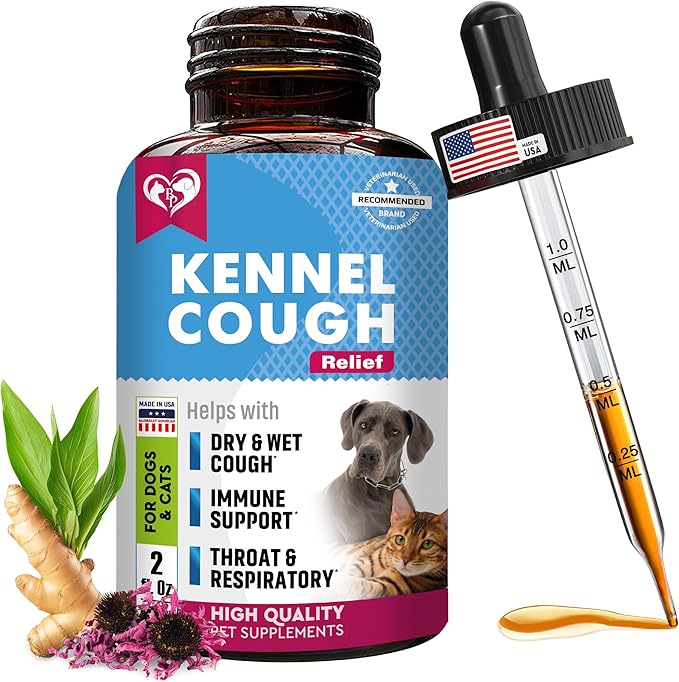 Kennel Cough Treatment & Natural Infection Medicine for Dogs & Cats - Respiratory & Cold Cough Relief - Collapse Trachea & Cat Asthma Support - Made in USA-Mewly Pet