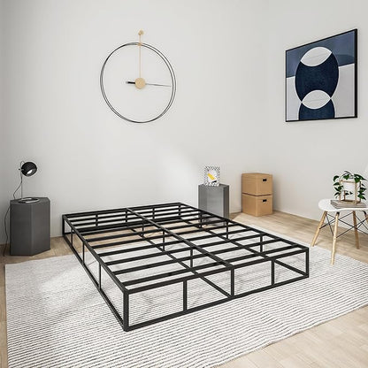 Qingzhou Box Spring for Queen Bed Bases, 9 Inch High Metal Queen Box Spring Only, Heavy Duty Mattress Foundation with Fabric Cover, Easy Assembly, Quiet Noise Free, Non Slip, Black