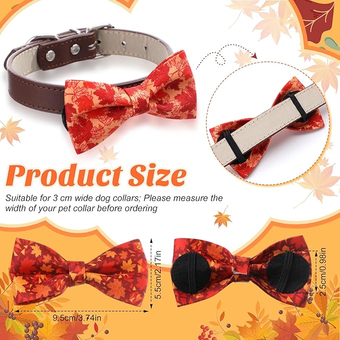 Hillban 50 Pcs Fall Collar Dog Bow Ties Maple Leaves Dogs Collar Accessories Pets Bow Ties Attachment with Elastic Bands Detachable Charms for Doggie Fall Autumn Costume-Mewly Pet