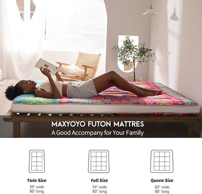 MAXYOYO Full Size Futon Floor Mattress Shikibuton Sleeping Mats for Adults, Floor Futon with High-Density Foam, Portable Mattress for Living Room, Guest Room, Bohemian B