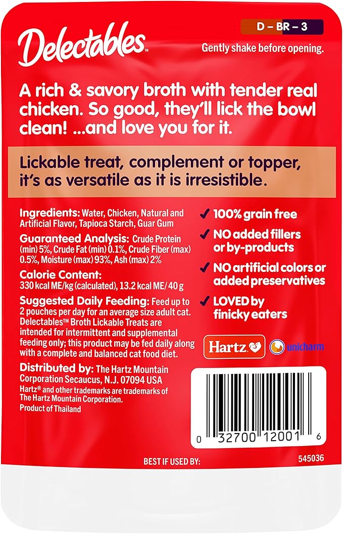 Hartz Delectables Savory Broths NonSeafood Chicken Lickable Wet Cat Treats, 12 Count-Mewly Pet