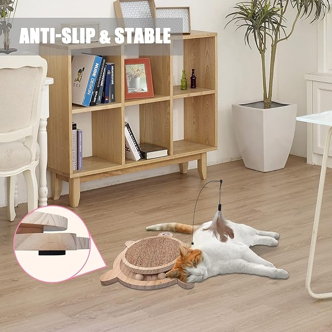 Petest Interactive Cat Toy Cat Scratch Toy Natural Sisal Scratcher with Catnip Balls, Cat Scratch Pad, Turtle Design-Mewly Pet