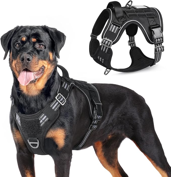 rabbitgoo Tactical Dog Harness for Large Dogs, No Pull Military Service Vest with Handle & Molle, Easy Control for Training Walking, Adjustable Reflective Straps, Black, L-Mewly Pet