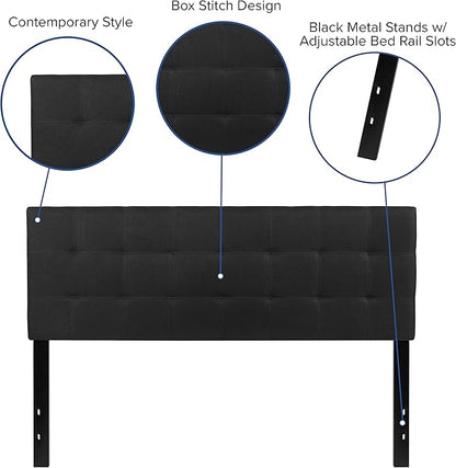 Flash Furniture Bedford Tufted Upholstered Headboard for Queen Size Bed, Contemporary Fabric Tufted Headboard with Adjustable Height, Black