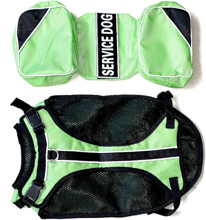 Serijoars Dog Vest Harnesses with Saddlebag Backpack for Camping & Travel - Reflective Hound Hiking Backpack Saddle Bag - Lightweight Vest Harness for Medium & Large Dogs (Green, M)-Mewly Pet