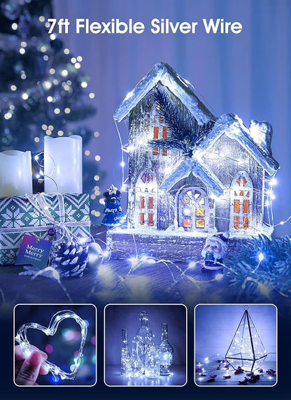 Minetom 6 Pack Fairy Lights Battery Operated String Lights - 7ft 20 LED Waterproof Silver Wire Firefly Lights Waterproof for DIY Crafts Wedding Décor Table Mason Jars Party, White
