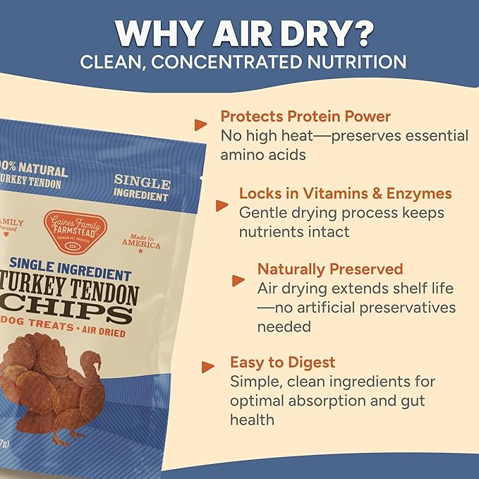 Gaines Family Farmstead Turkey Tendon Chips for Dogs – 5 oz, Natural Single-Ingredient Dog Treats, High-Protein Crunchy Chews, Rawhide Alternative, Grain-Free, Made in USA-Mewly Pet