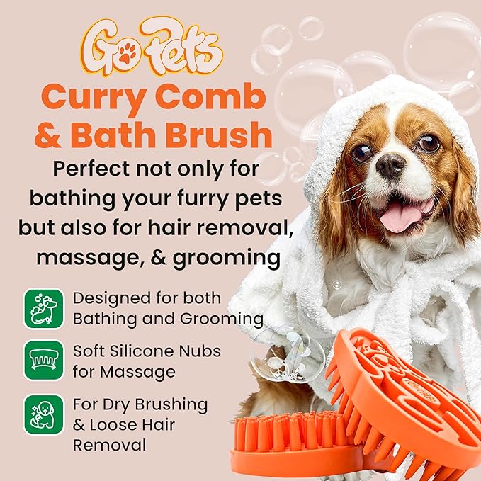 GoPets Curry Comb Bath Brush for Cleaning & Grooming, Silicone Shampoo Scrubber for Shedding & Massage, Rubber Dog Wash & Grooming Brush, Pet Bath Supplies for Long & Short Hair Dogs & Cats-Mewly Pet