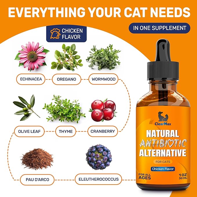 Cat Antibiotic to Help with Cough & Allergies – Antibiotics for Cats to Aid with UTIs and Digestive Moments – HIPS & Joints Support – Attractive Chicken Taste – 1 Oz Bottle-Mewly Pet
