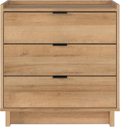 Prepac Simply Modern Nightstand Bedside Table, Natural Oak Nightstand for Bedroom, End Table with 3 Drawers 26.5" W x 26.75" H x 16" D