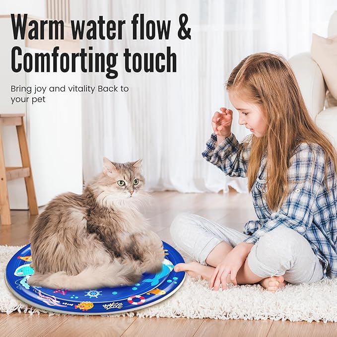 cat Cold pad, Portable Water-Filled, Interactive cat Toy, Suitable for All Kinds of Pets, Keeping Your Pets Cool in Summer Ocean Blue-Mewly Pet