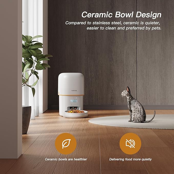 Automatic Cat Feeder - 2L Cat Food Dispenser, Timed Auto Pet Feeder with 180-day Battery Life, 1-6 Meals Per Day, 1-16 Portion, Ceramic Bowl, Desiccant Bag Keeps Dry Food Fresh, Also for Small Dogs-Mewly Pet