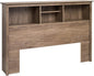 Prepac Salt Spring Rustic Full/Queen Headboard with Bookcase, Farmhouse Bookcase Headboard for Full/Queen Beds 11" D x 65.75" W x 43" H, Drifted Gray, DSH-6643-V