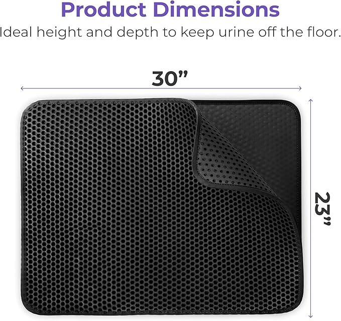 iPrimio Large Cat Litter Trapper Mat with Exclusive Urine/Waterproof Layer - Cat Litter Mat - Larger Holes with Urine Puppy Pad Option for Messy Cats - Soft on Paws and Light - 30" x 23" (Black Color)-Mewly Pet