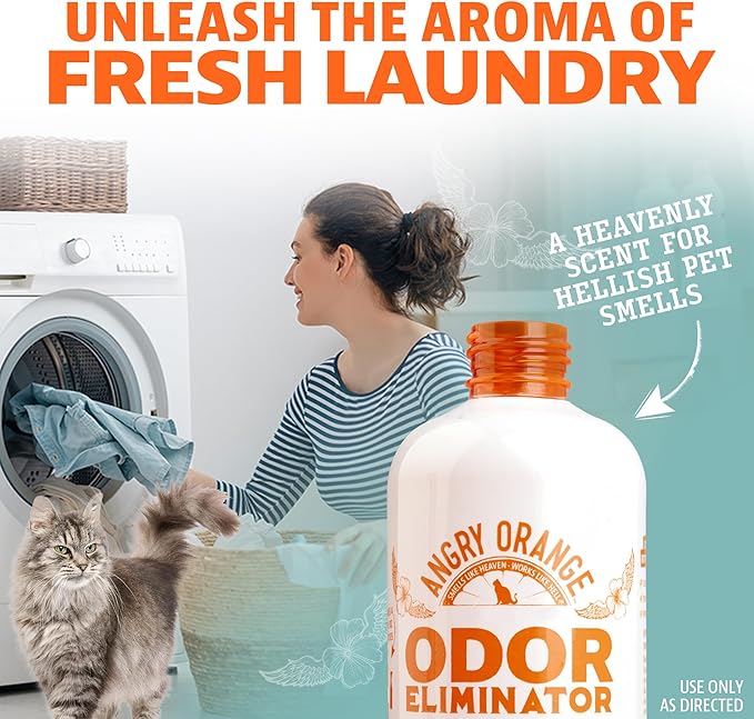 ANGRY ORANGE Pet Odor Eliminator for Cat Urine, Carpet Stains, and Strong Smells – Fresh Scent Odor Remover- 24 oz-Mewly Pet