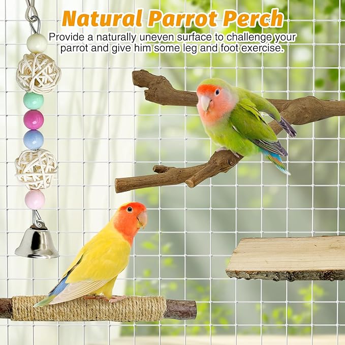 kathson 5pcs Natural Parrot Perch for Cage Wooden Bird Perches Grape Bird Stick Parakeet Climbing Standing Branches Toy Chewable Cage Accessories for Small Budgies Cockatiels Lovebirds-Mewly Pet