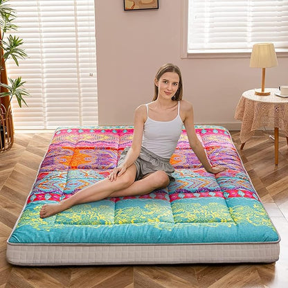 MAXYOYO Twin Futon Floor Mattress Shikibuton Sleeping Mats for Adults, Floor Futon with High-Density Foam, Portable Mattress for Living Room, Guest Room, Bohemian B