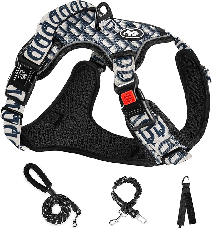 NESTROAD No Pull Dog Harness,Adjustable Oxford Dog Vest Harness with Leash,Reflective No-Choke Pet Harness with Easy Control Soft Handle for Large Dogs(Large,Vintage Blue)-Mewly Pet