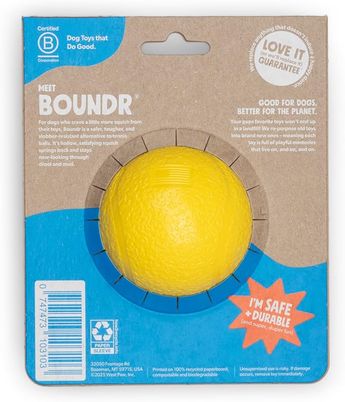 WEST PAW Boundr Ball Dog Fetch Toy – Bouncing Toys for Dogs, Fetch, Catch, Chewing, Play – Floatable, Recyclable Balls – Large Dandelion Yellow-Mewly Pet