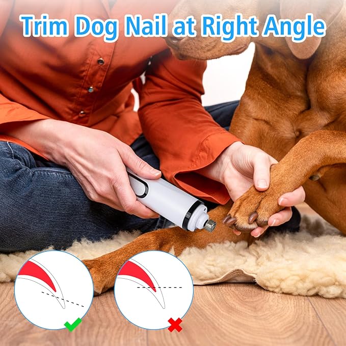 Pet Nail Grinder for Dogs and Cats - Super Quiet and Low Vibration Electric Dog Nail Grinder with 2 LED Lights - USB Rechargeable and Cordless - 3 Speeds - Small to Large Pets (White)-Mewly Pet