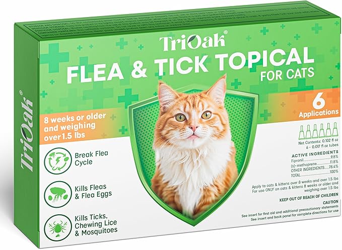 Flea and Tick Prevention for Cats: Flea & Tick Topical for Cats Over 1.5lbs, 6 Dose Flea and Tick Control/Prevention for 6 Months (6 Pack)-Mewly Pet