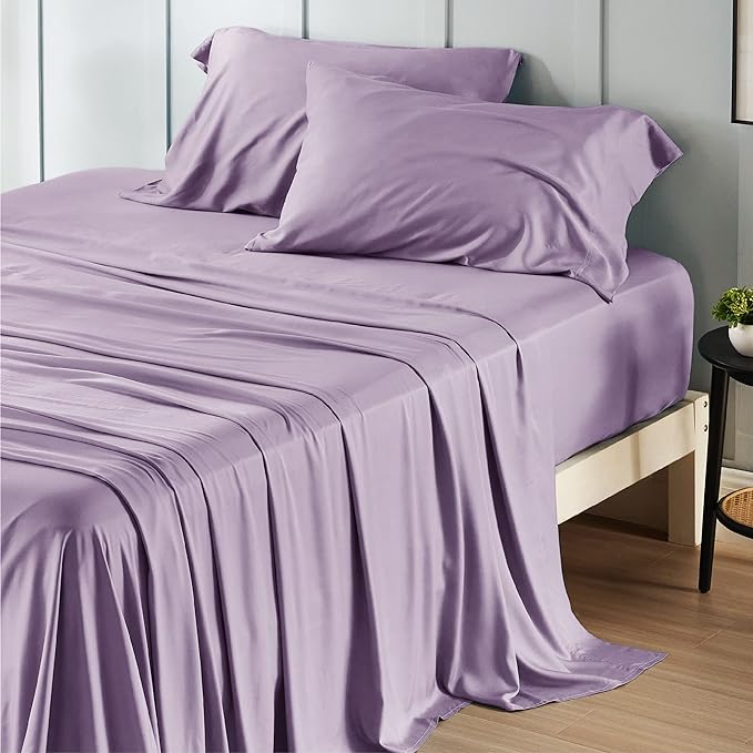 Bedsure Cooling Sheets Twin, Rayon Derived from Bamboo, Breathable & Soft Twin Sheets Set, Deep Pocket Up to 16 Inches, Hotel Luxury Silky Bedding for Hot Sleepers, Lilac