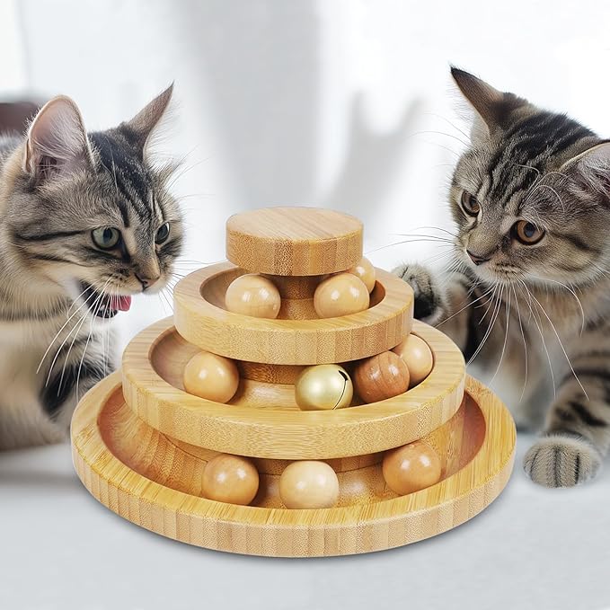 Cat Ball Track - 3-Level Cat Ball Tower with 9 Removable Balls for Interactive Play and Mental, Physical Exercise - Large Size-Mewly Pet