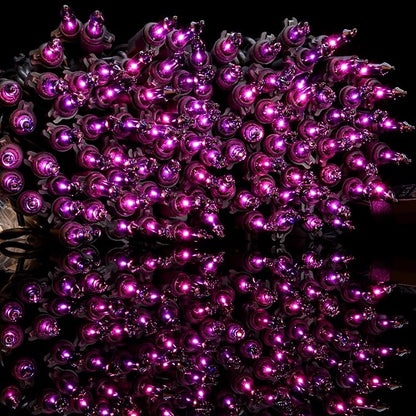 YULETIME Purple String Lights with Black Wire, Pack of 2 Strands 33 Ft 100 Count UL Certified Outdoor Halloween String Lights (Purple - Black Wire)