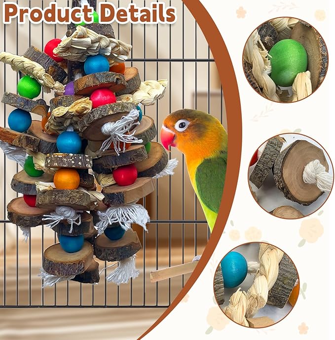 PINVNBY Bird Toys Parrot Toys, Natural Wood Bird Chewing Toys, Parakeet Hanging Toys for African Grey Macaws Cockatoos Eclectus Amazon Small and Medium-Sized Parrot-Mewly Pet