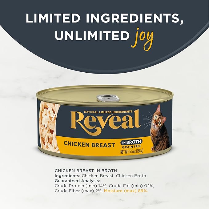 Reveal Natural Wet Cat Food, 12 Count, Grain Free, Limited Ingredient Canned Food for Cats, Chicken Breast in Broth, 5.5 oz Cans-Mewly Pet