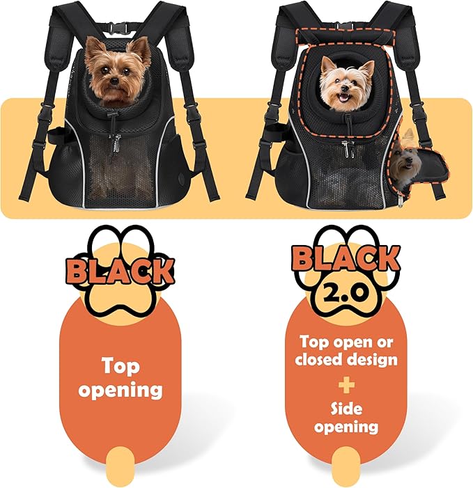 WOYYHO Pet Dog Carrier Backpack with Top and Side Windows, Small Dog Front Backpack Ventilated Mesh Dog Back Pack with Safety Belt for Travel Hiking Outdoor Adventures (Size M: 5-9 lbs, Black 2.0)-Mewly Pet