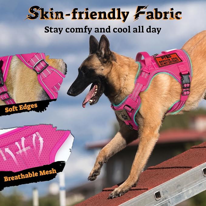 rabbitgoo Dog Harness for Large Dogs No Pull, Tactical Service Pet Vest with Molle and Control Handle, Adjustable and Reflective Military Harness for Easy Walking and Training, Rose Red, XL-Mewly Pet