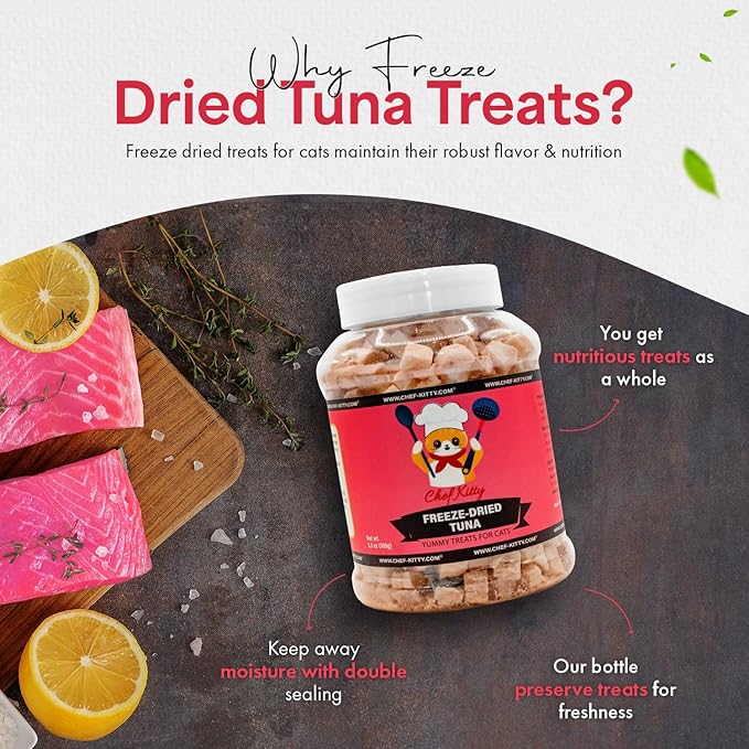 Freeze-Dried Tuna Treats for Cats & Dogs – 100% Wild Caught, Single Ingredient, High-Protein, Healthy Snack – No Additives or Preservatives – 7.4oz - Inspected & Tested in USA-Mewly Pet