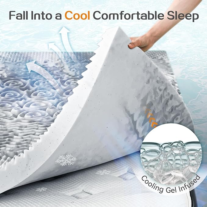 SINWEEK Mattress Topper Memory Foam Mattress Topper 2 Inch Queen Soft Mattress Pad for Pressure Relief, 5-Zone Design, CertiPUR-US Certified, Gray