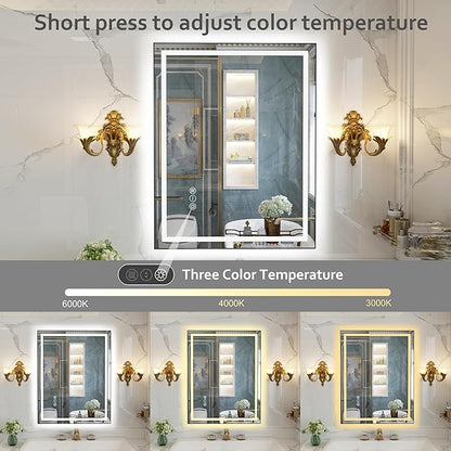 40"x 32" LED Bathroom Mirror with Black Frame, Bathroom Mirror with Lights Front and Backlit, Lighted Mirror Stepless Dimmable, Anti-Fog, Memory, LED Vanity Mirror with Lights 3 Colors