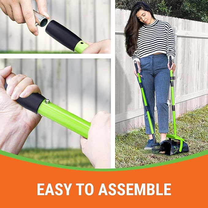 Dog Pooper Scooper with Bag Attachment, 40" Long Handle Pooper Scooper for Large Dogs, Dog Poop Scoop for Yard, Large Capacity Swivel Bin and Rake, Lavender Scented Bags (Green)-Mewly Pet