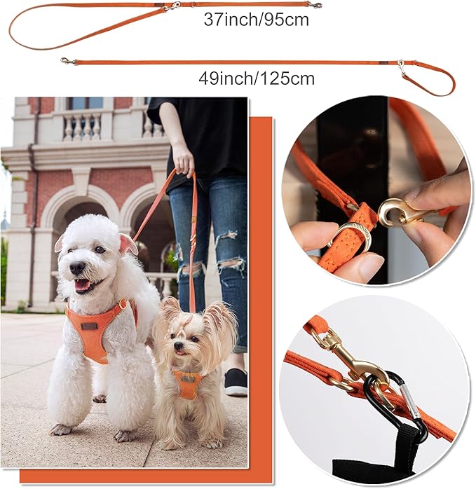 Puppytie No Pull xs Dog Harness with Multifunction Dog Leash,Soft Adjustable No Choke Escape Proof Pet Harness Vest,Orange,XS-Mewly Pet