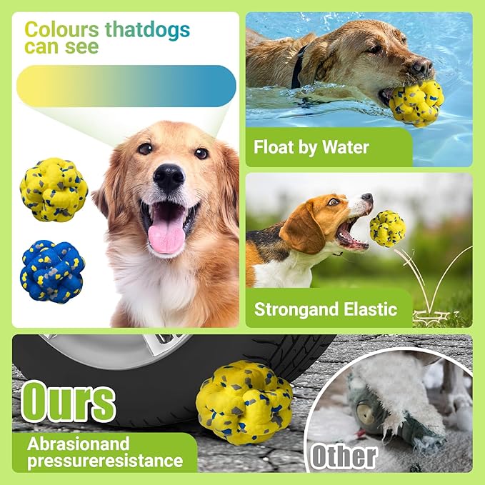 Upgrade Dog Balls Interactive Toys for Aggressive Chewers, Indestructible Tennis Durable Bouncy for Fetch Game, Lightweight Floating, Yellow-Mewly Pet