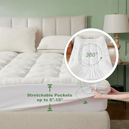 BEDLORE Twin XL Mattress Topper Viscose Derived from Bamboo, Thick Pillow Top Mattress Pad with Deep Pockets for 6-15 inches Mattress, Soft Mattress Topper College Dorm Size for Back Pain Relief