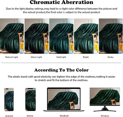 NEWCOSPLAY Super Soft King Blanket Forest Green Premium Silky Flannel Fleece Leaves Pattern Lightweight Bed Blanket All Season Use (Forest Green, King(90"x110"))