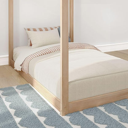 Max & Lily Twin Floor House Bed, Modern Solid Wood Low Bed Frame for Kids, Montessori Floor Bed for Bedroom, Playroom, Wooden Slats, Blonde