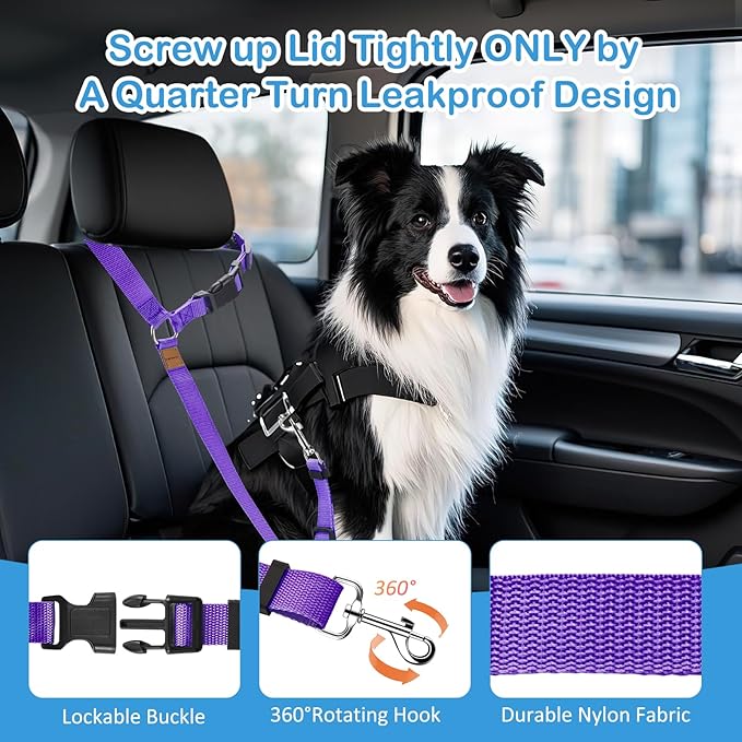 3 Pack Dog Seat Belt for Car, Car Headrest Restraint Adjustable Nylon Fabric, Dog Restraints Vehicle Seatbelts Harness (Black & Red & Purple)-Mewly Pet