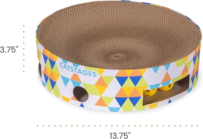 Catstages Bowl Track Scratcher Cat Ball-Track Toy, Corrugated Scratch, and Lounger All-in-One, Two Balls Included for Interactive Play, Multicolored-Mewly Pet