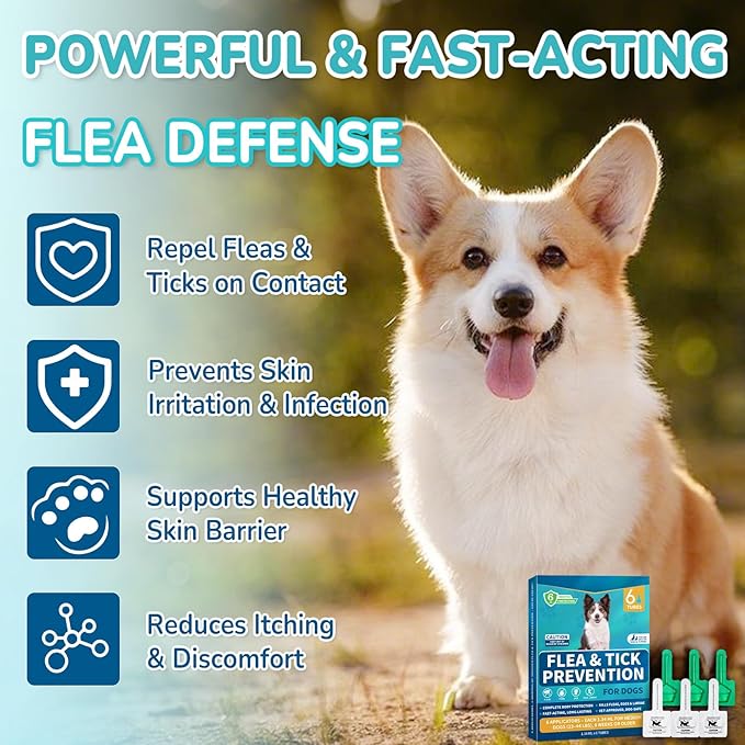 Flea and Tick Prevention for Dogs, 6-Month Supply Dog Flea and Tick Treatment Drops, Topical Fast-Acting Dog Treatment for Medium Dogs Up to 23 to 44 lbs-Mewly Pet