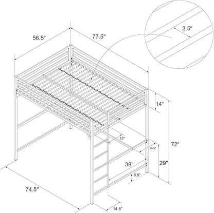 DHP Miles Metal Full Loft Bed with Desk, Black
